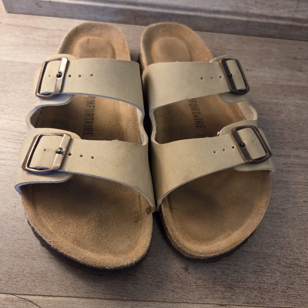 Beige Double Strap Sandals with Buckles